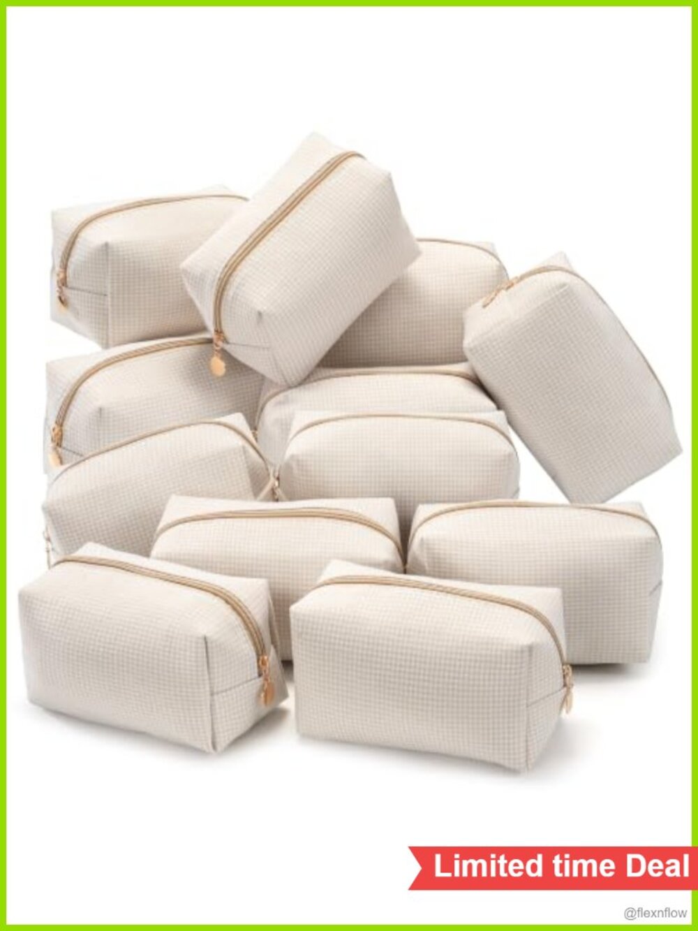 12PC Seersucker Makeup Bag Set Travel Cosmetic Toiletry Organizer Pouch